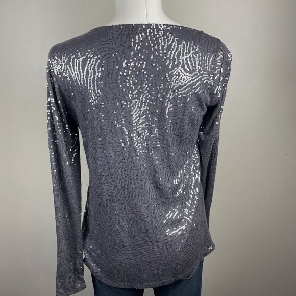 Velvet Women’s Size Petite Gray Sequined Long sleeve Blouse Party Y2K - Picture 5 of 9